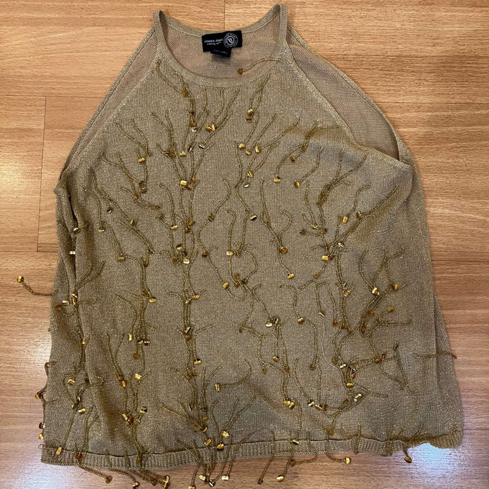 Gold Beaded Knit Top